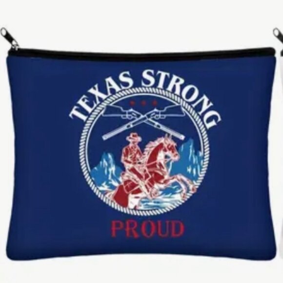 TEXAS STRONG THEMED COSMETIC ZIPPER POUCH BAG - Picture 1 of 1